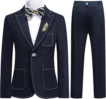SWOTGdoby Boys 3-Piece Formal Suit Set Kids Tuxedo Suits with Shirt, Bow Ties, Brooches