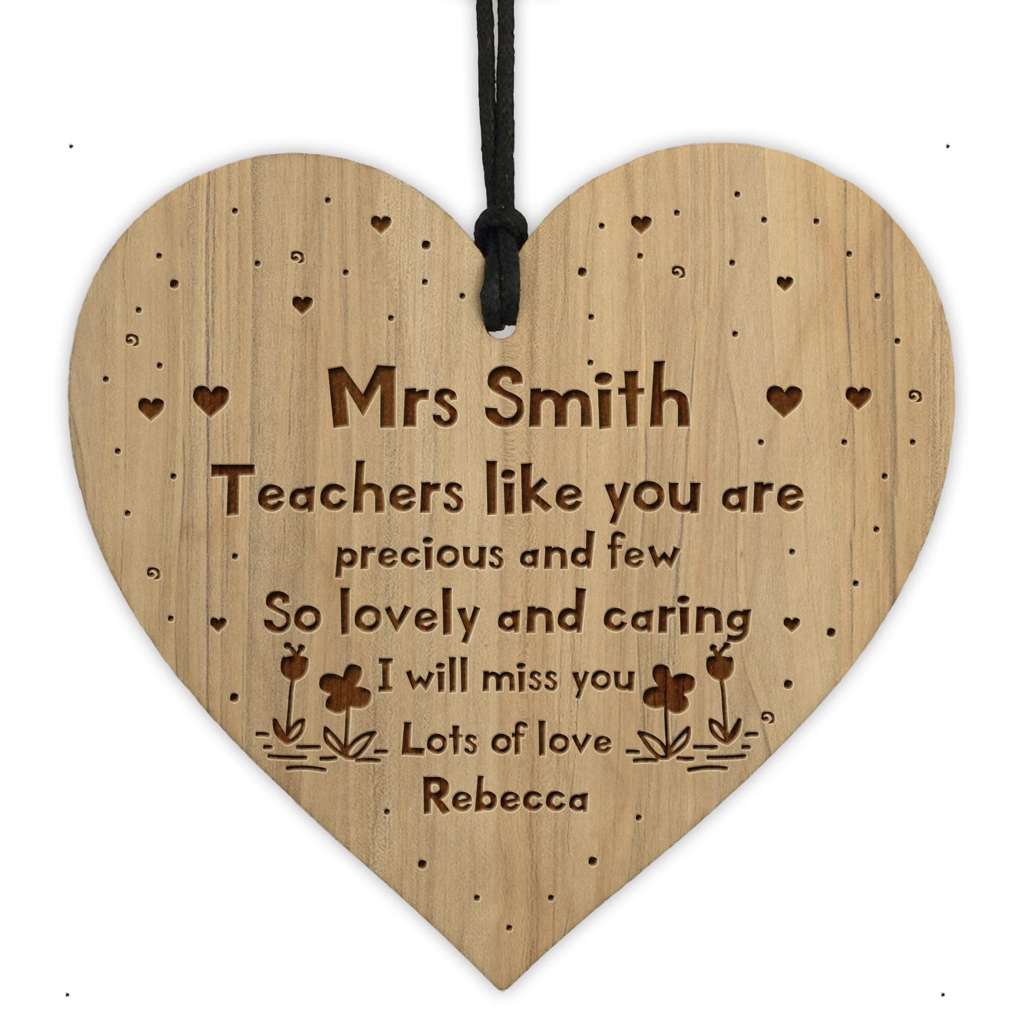 Red Ocean Personalised Teacher Gifts Wooden Engraved Heart Thank You Gift For Teacher Keepsake