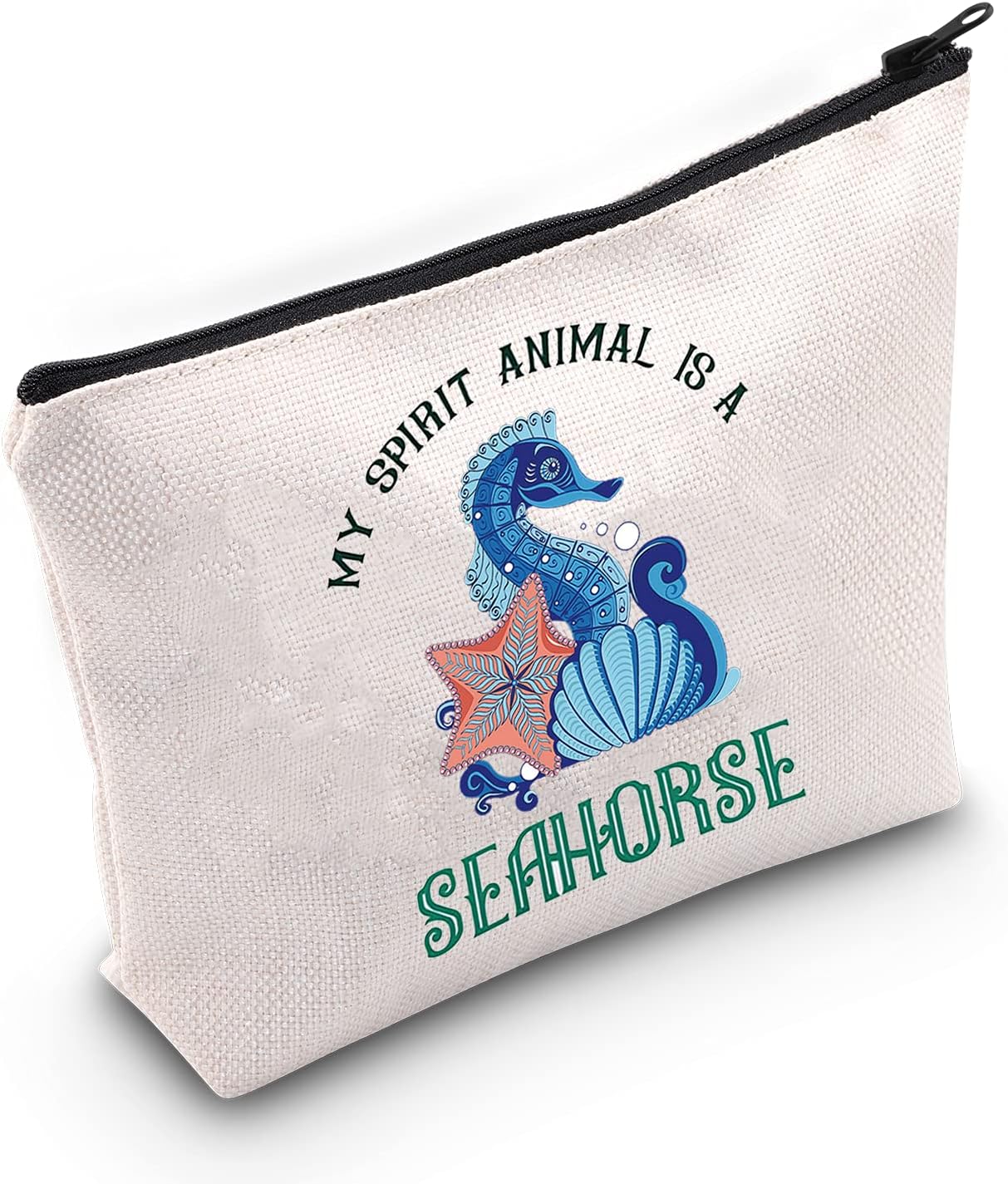 LEVLOFunny Seahorse Cosmetic Make Up Bag Seahorse Lover Gift My Spirit Animal Is A Seahorse Makeup Zipper Pouch Bag For Women Girls, Seahorse Spirit Animal