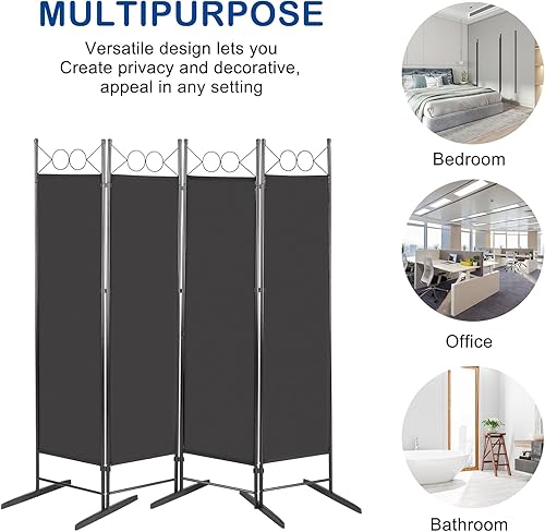 Miniatura 6 de Divisor de pared de 6 pies, 4 paneles, divisor de pantalla de habitación plegable para interiores, pantalla de división portátil con marco de acero