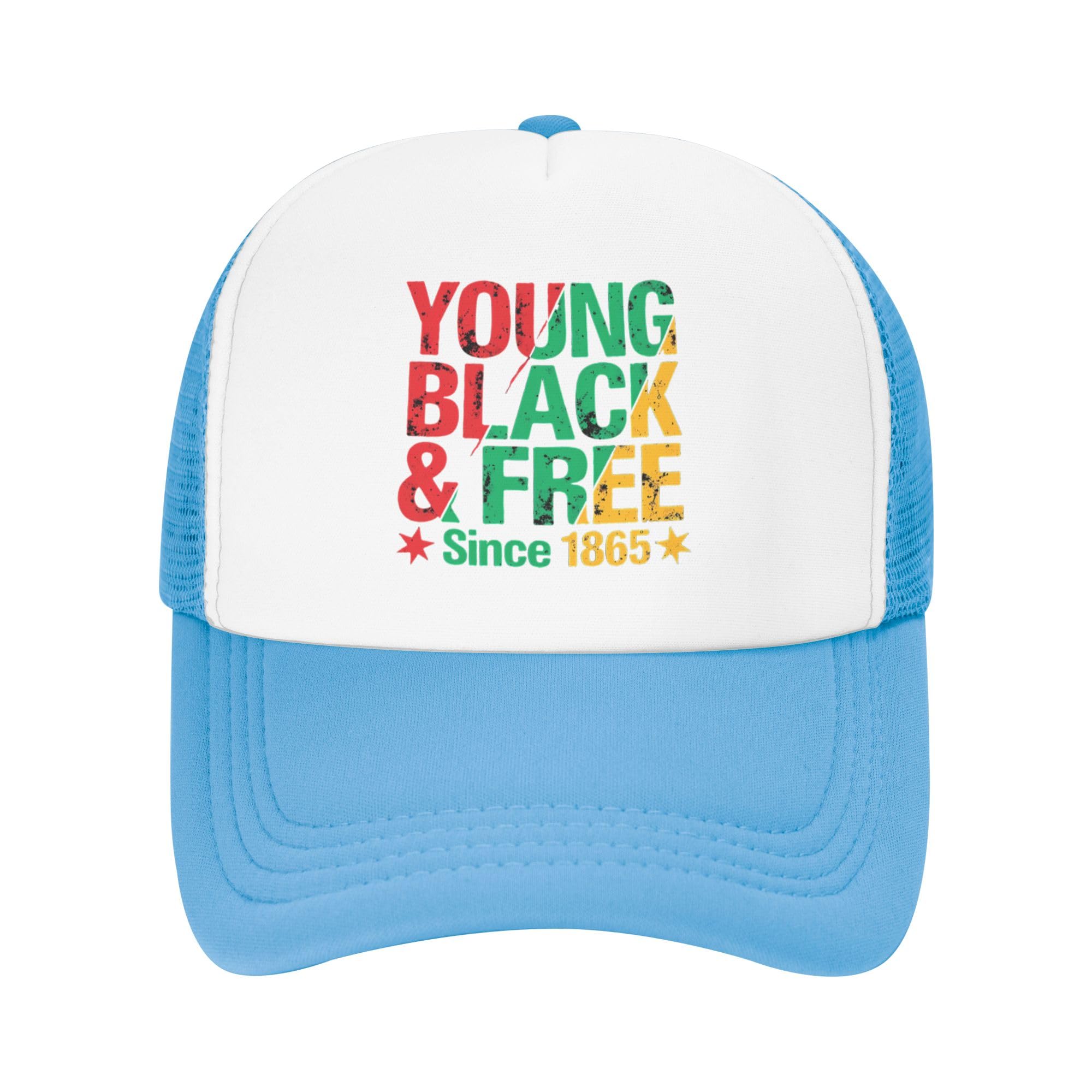 Vetrova Juneteenth Trucker Hats Black History Free-ish Since Baseball Cap for Kids Boys Girls Snapback Mesh Back Adjustable Caps - Sky Blue