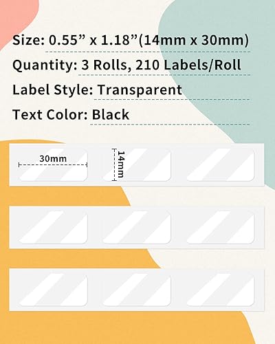 Miniatura 2 de Phomemo Etiqueta adhesiva de cinta térmica transparente para etiquetadoras Q31D30, 12 "x 1 18" (0.551 in x 1.181 in), fuerte adherencia,