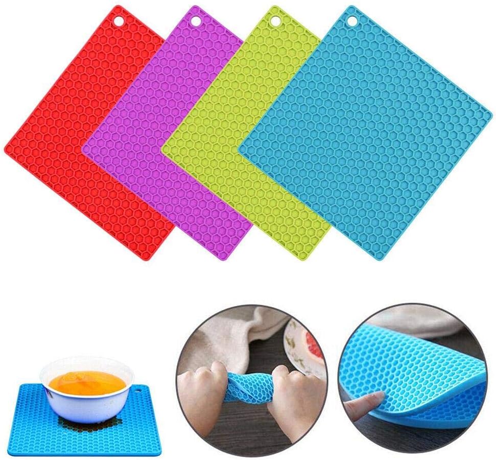 4 Silicone Pot Holder Heat Mat Non Slip Oven Mitts Jar