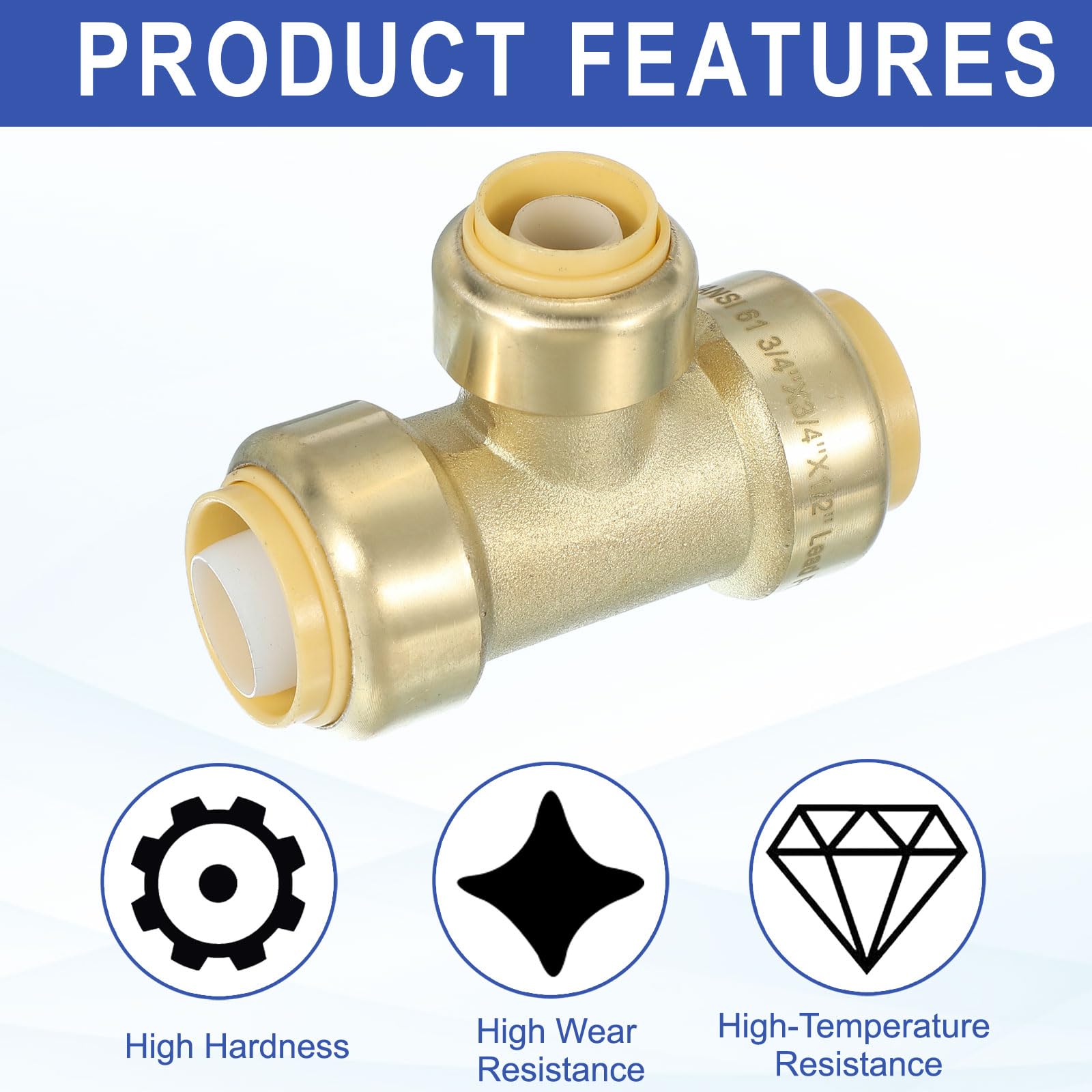 PATIKIL 2 Pcs Tee Stop Valve 3/4" x 3/4" x 1/2" Compression Water Shut Off Valve 1/4 Turn Operation with 3/4" Disconnect Clip for Faucet Toilet Pex Copper Cpvc Pipe Brass Gold - Image 3