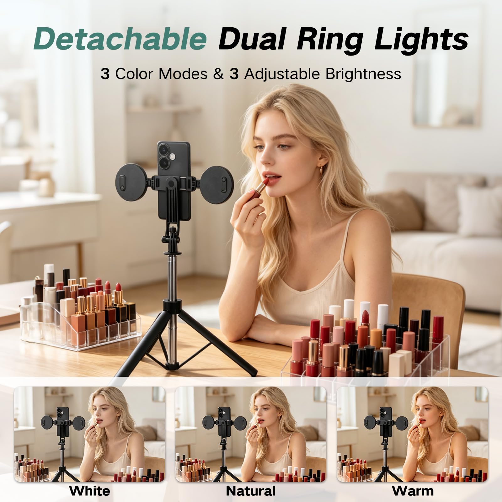 Bastone per selfie da 180 cm, con 2 luci e microfono, kit per vlogging per iPhone/Android, treppiede per smartphone, attrezzatura per creatore di contenuti