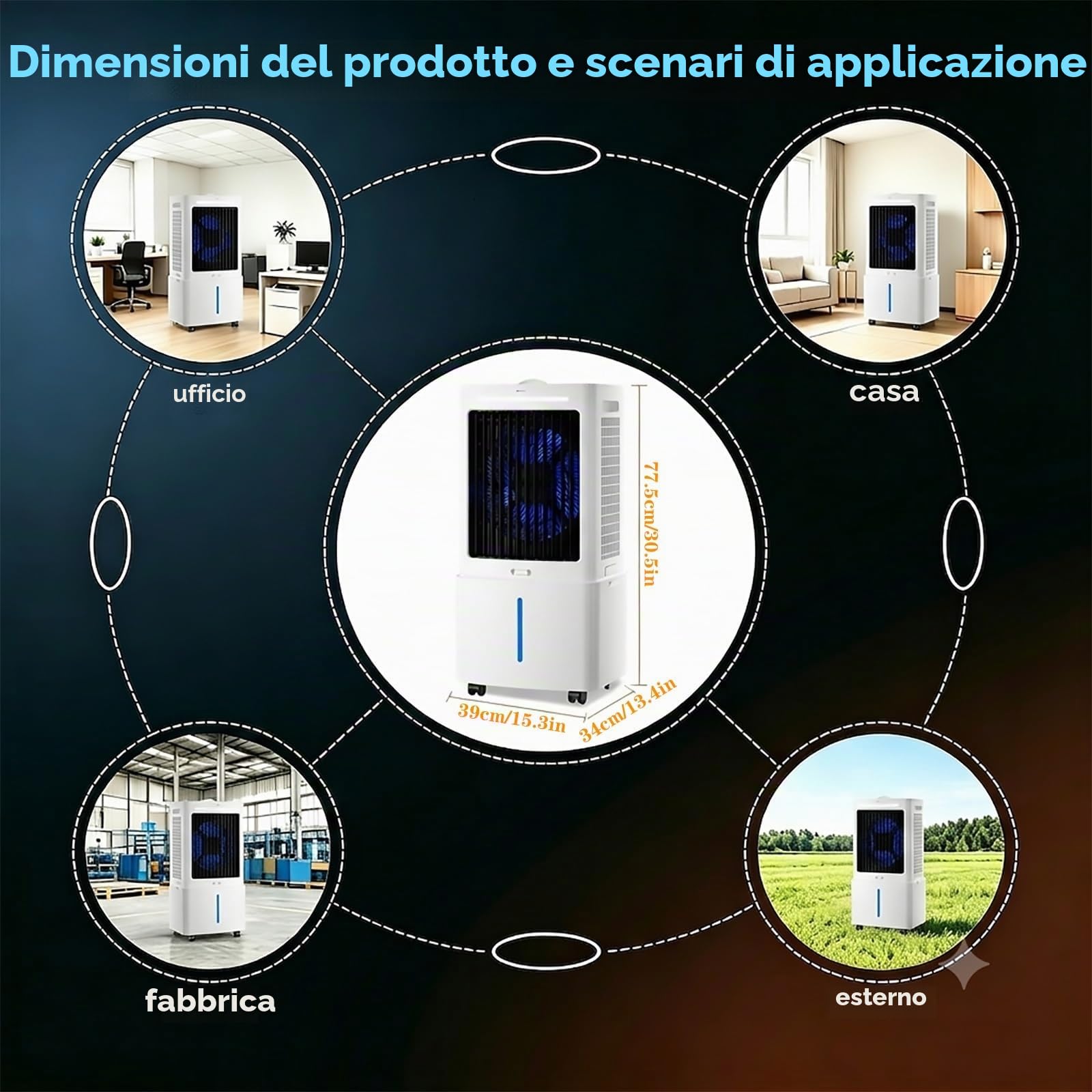 Silenzioso Condizionatore d'aria Senza Tubo di Scarico, Climatizzatore Portatile con Timer da 12 H, 35 dB, Oscillazione di 120°, Telecomando, 3 Velocità, 4 Ruote, per Camera da Letto e Garage