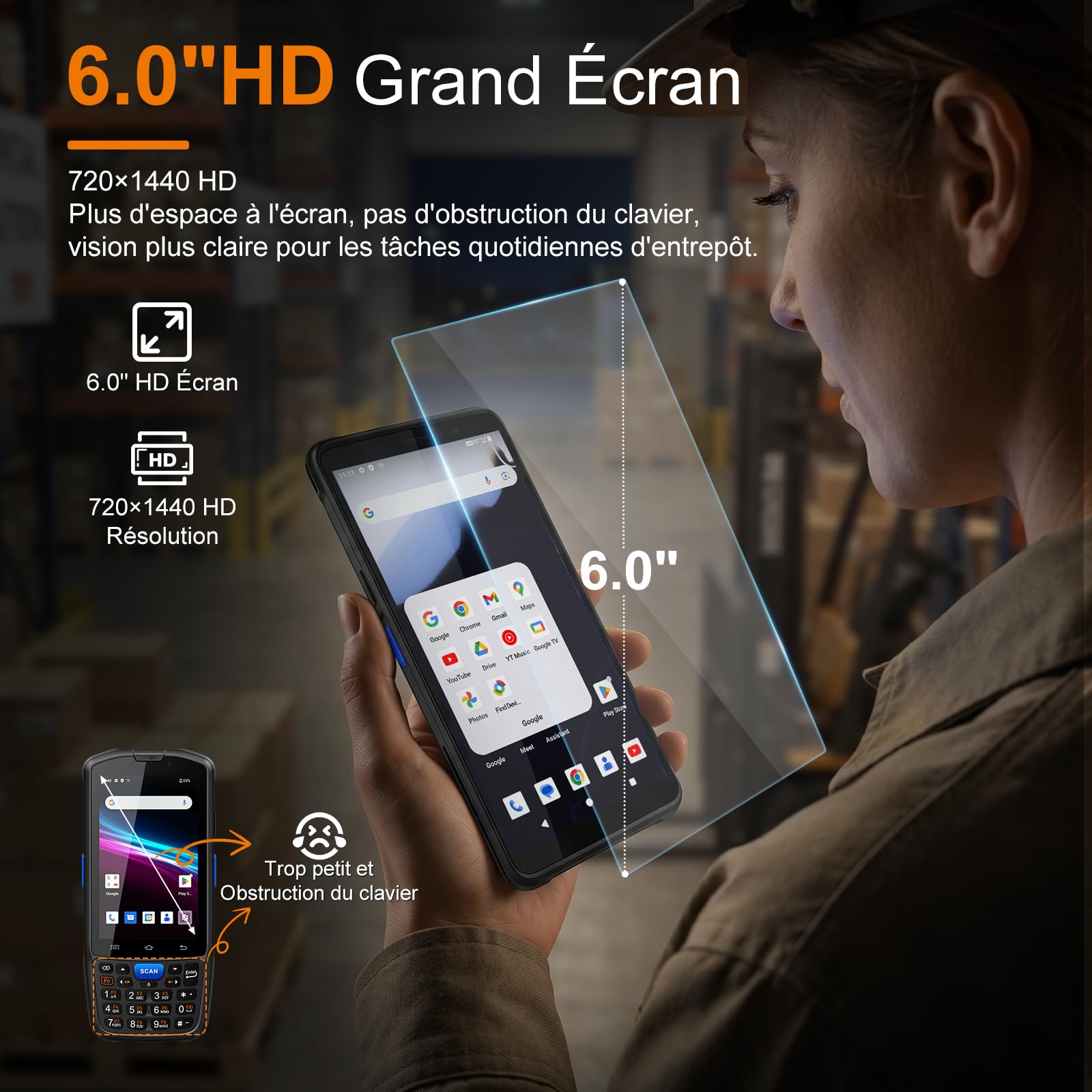 FARSET F35 Scanner de Codes-Barres Android avec Moteur sous Licence Zebra, Ordinateur Mobile PDA Portable, 5G LTE & WiFi 6, écran de 6", NFC, 5000 mAh, IP68,1D/2D/QR pour entrepôt et logistique