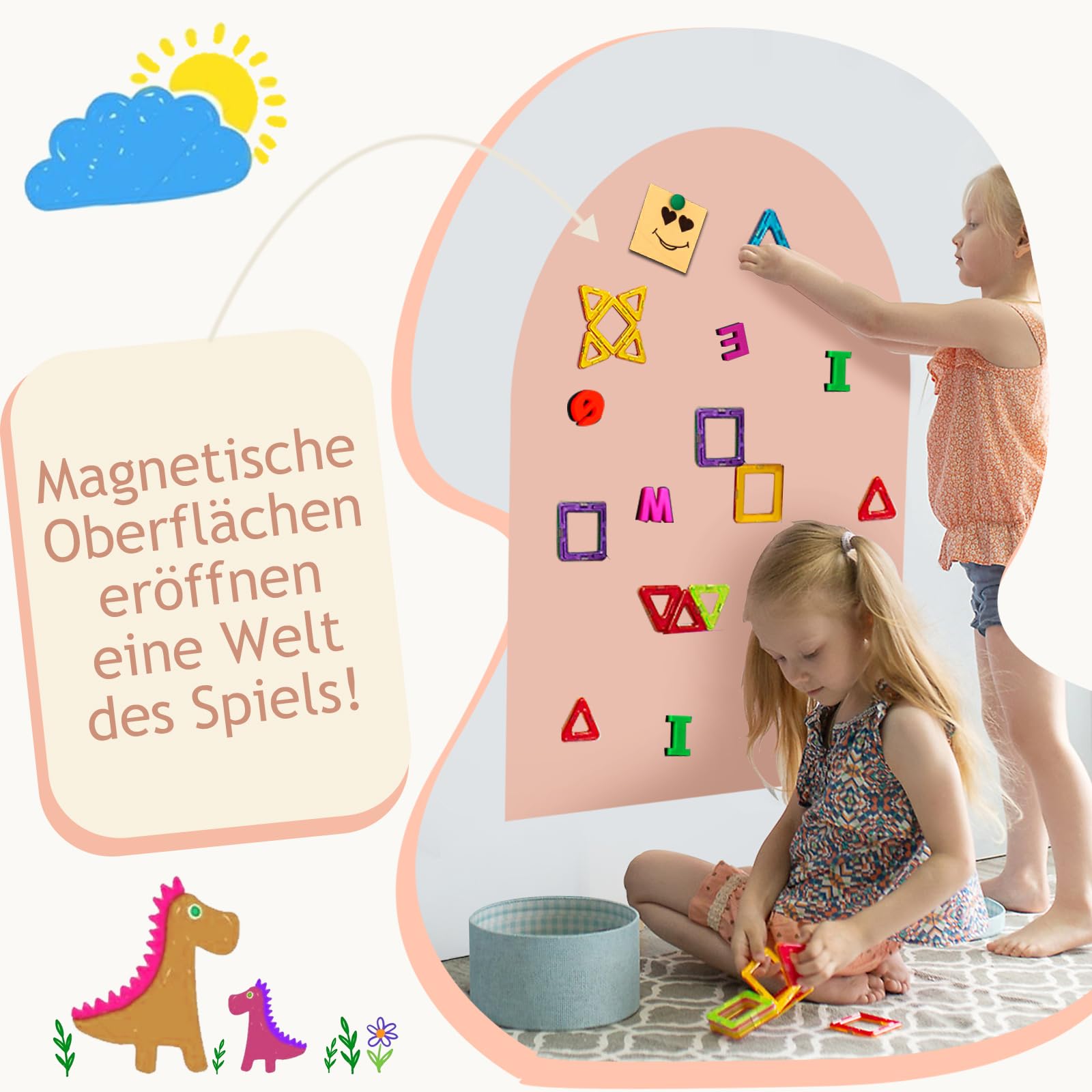 Lavagna Magnetica da Parete, Lavagna Adesiva Arco, 80×100 cm Lavagna Cancellabile per Bambini, Inclusi 3 Gesso Senza Polvere, 1 Pannello, Foglio Adesivo per Uffici, Sale Giochi （Rosa Cammello）