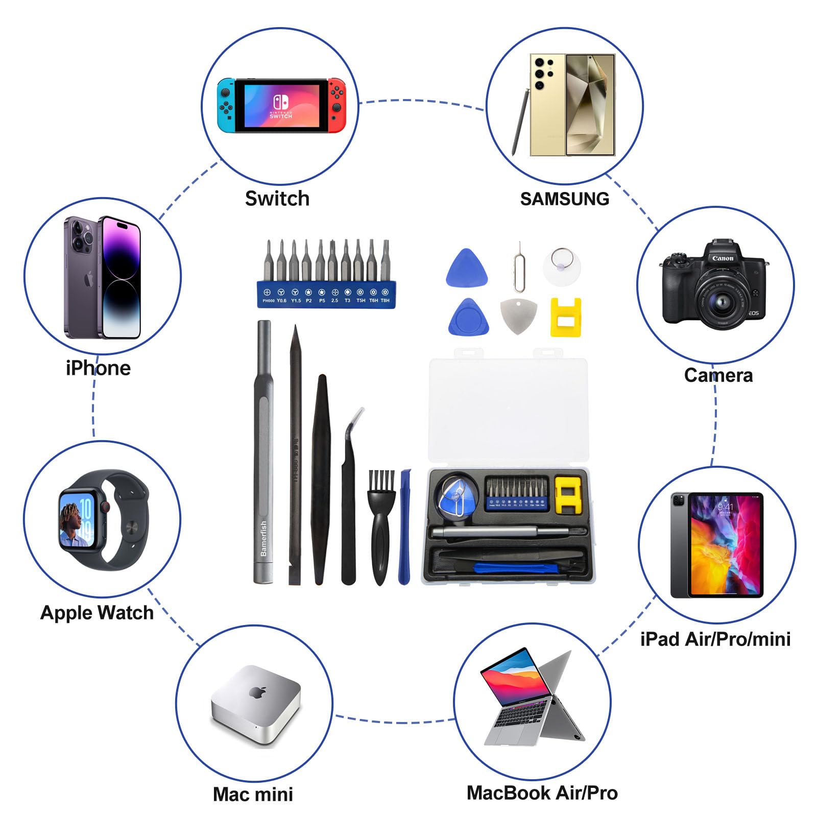 Juego de destornilladores de precisión de 22 piezas, kit de limpieza para iPhone 6 6S 7 8 X XS XR SE 11 12 13 mini 14 15 16 Plus Pro Max, iPad, MacBook Air Pro, Mac Mini, Switch, Apple Watch, 2