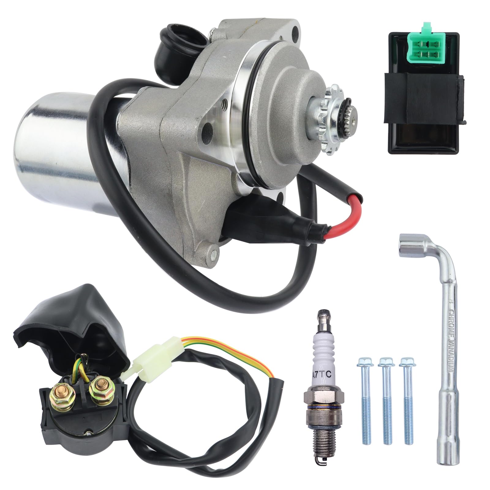 Motore di Avviamento a 3 Bulloni con Relè in Solenoide e CDI per ATV da 50 cc, 70 cc, 90 cc, 100 cc, 110 cc, 125 cc, Moto da Cross, Go Kart, Pit Bike Cinese, Quad, 4 Ruote, Dune Buggy