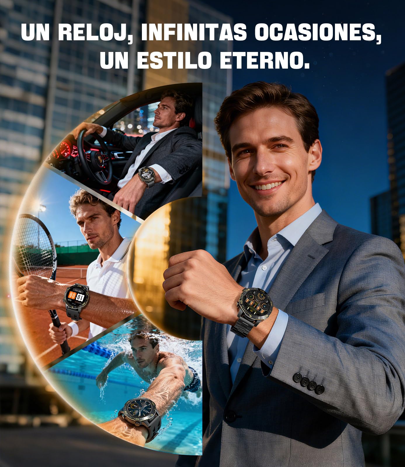 LIGE Reloj Inteligente Hombre, 1.43" AMOLED Smartwatch con 24/7 Frecuencia Cardíaca, SpO2, Duración del Sueño, A Prueba de Agua IP68, 170+ Deportes, 300+ Esfera, Caja Negra con Indicios Dorado