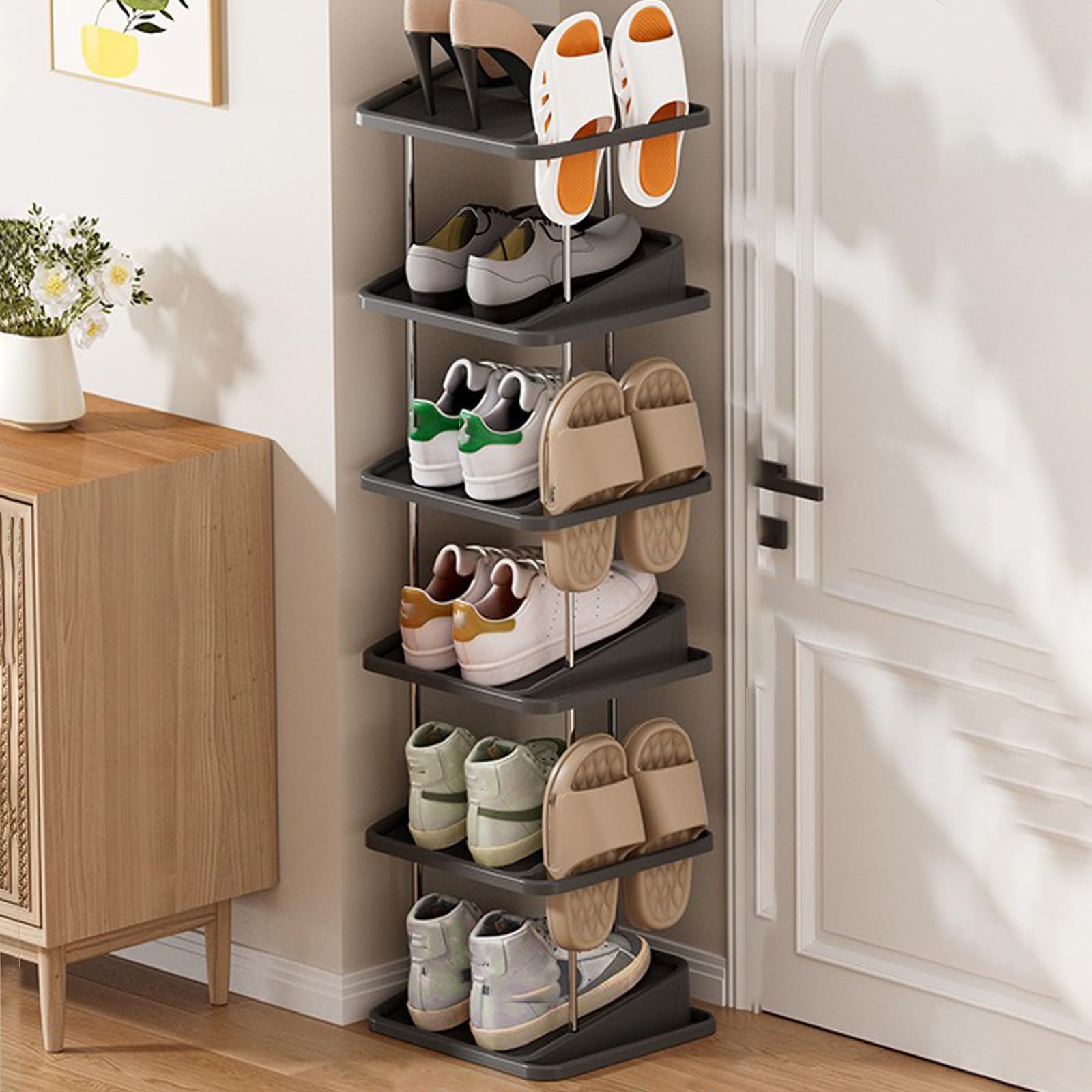 Étagère à chaussures peu encombrante pour couloir étroit, rangement métal 6 niveaux