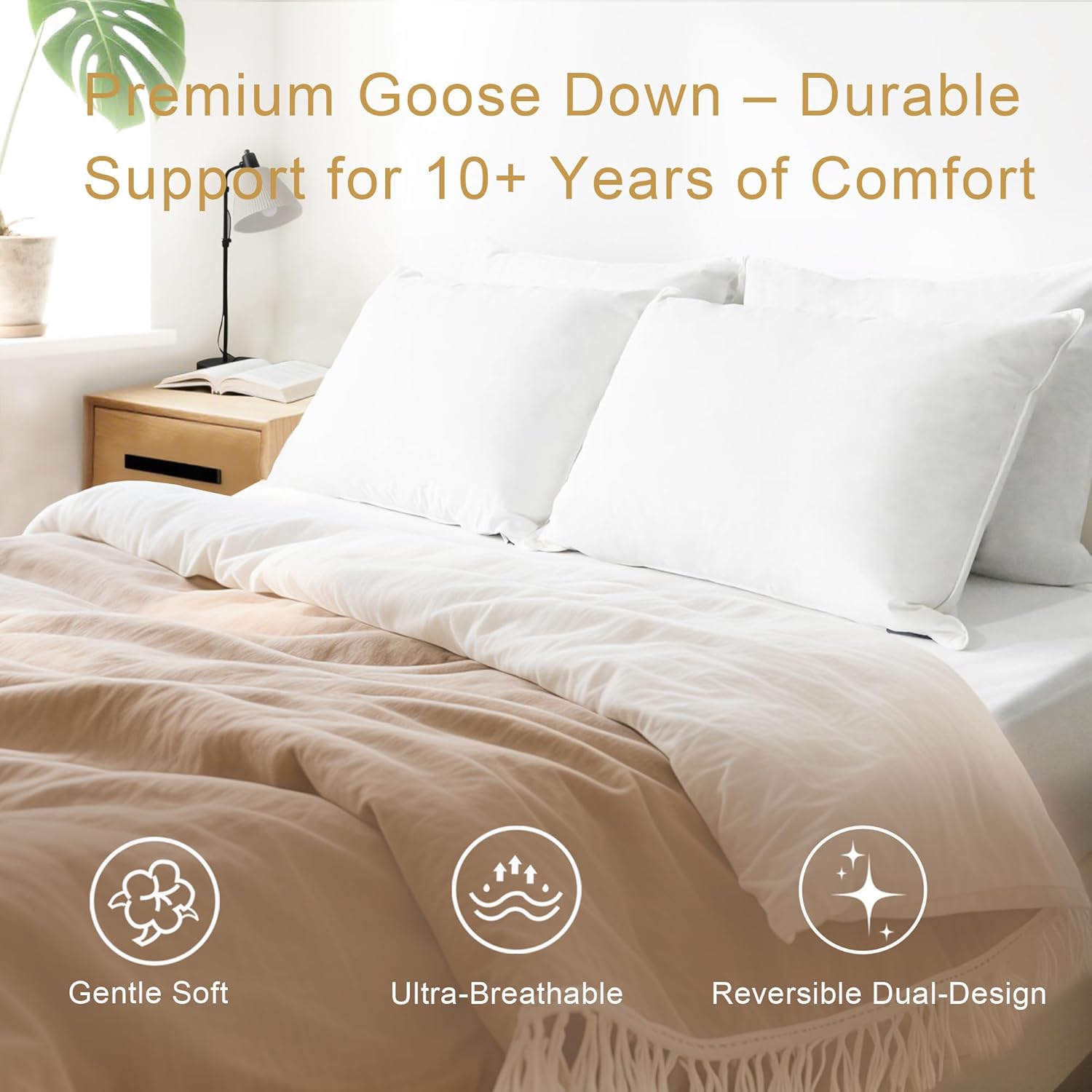 Goose Down Pillows Queen Size Set of 2 with 750 Fill Power, Hotel Quality Bed Pillows for Sleeping - Medium Firm Feather Pillows Ideal for Side, Back, Stomach Sleepers - Image 2