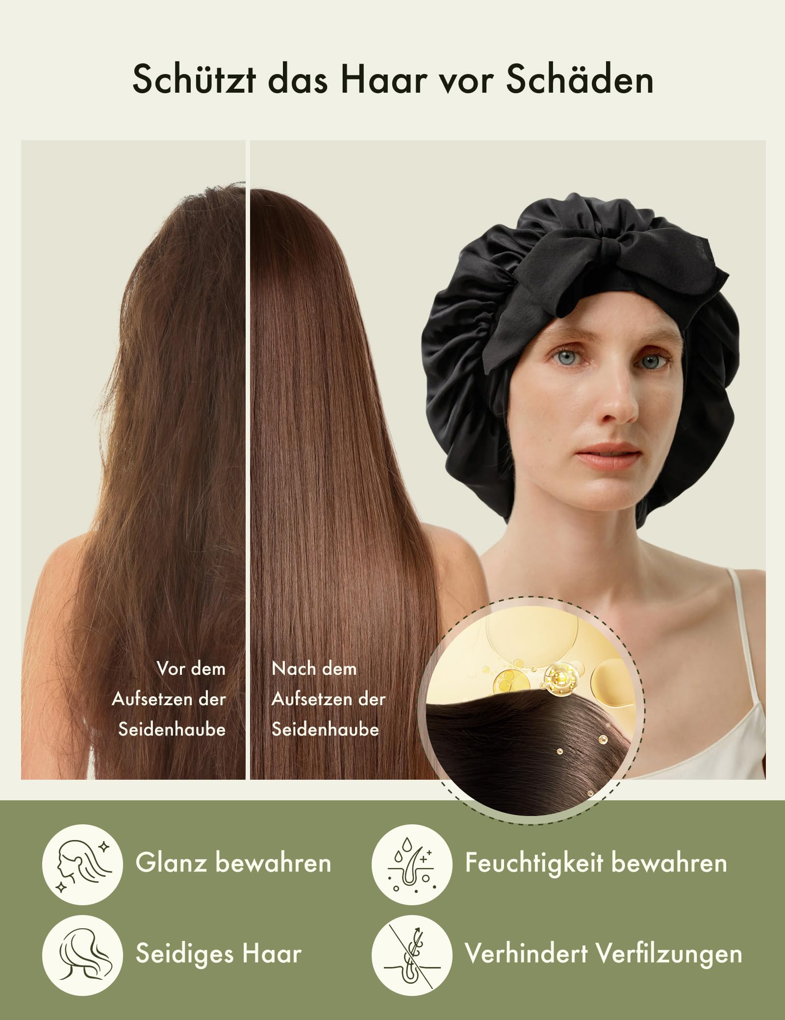 LILYSILK Damen 100% Maulbeerseide Haube Doppellagig Waschbar Reversibel Schlafhaube mit größerem Umfang und verlängerbaren Bändern