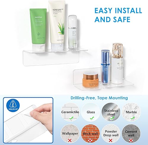 Miniatura 4 de OAPRIRE Juego de estantes flotantes de acrílico transparente de 2 piezas - Amplían fácilmente el espacio de la pared - Pequeño estante de pared con