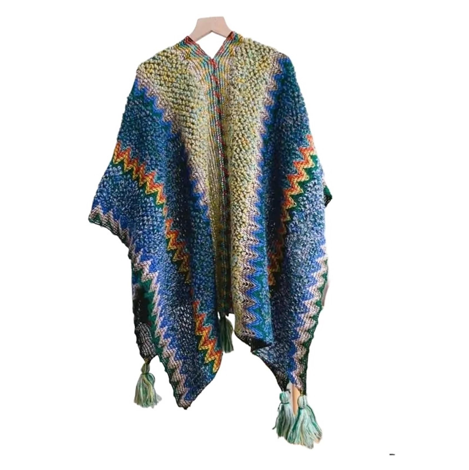 Vintage koc z dzianiny szale szaliki damski ciepły szal okłady Fringe Cape zimowy kardigan swetry otwarty przód poncza
