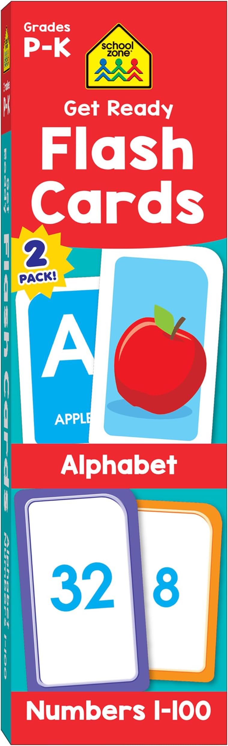 School Zone - Get Ready Flash Cards Alphabet & Numbers 2 Pack Ages 4 to 6, Preschool Kindergarten, ABCs, Uppercase and Lowercase Letters, 1-100, Counting, More