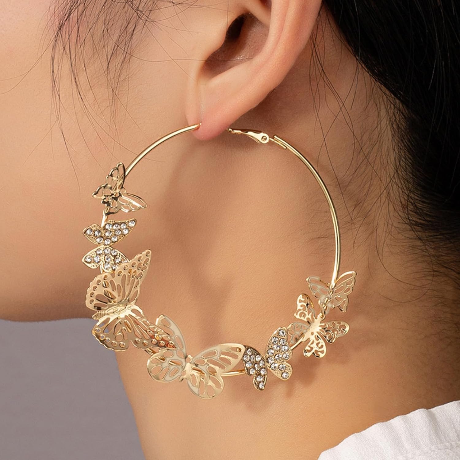Butterfly Earrings for Women Gold Butterfly Hoop Earrings Large Rhinestone Hoop Earring Butterflys Dress Trendy Fashion Accessory - Image 2