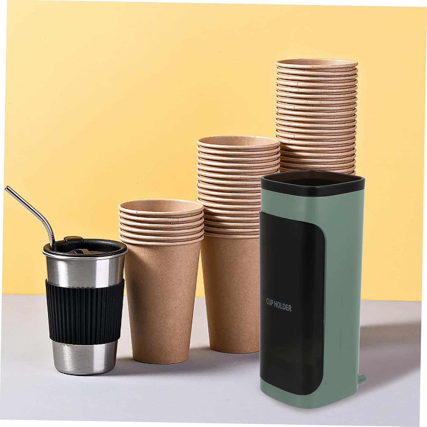 Wall-mounted Cup Dispenser for Paper Cups Easy Installation with Adhesive Stickers Space-saving Storage Rack for Office and Home Use Single Green Holder