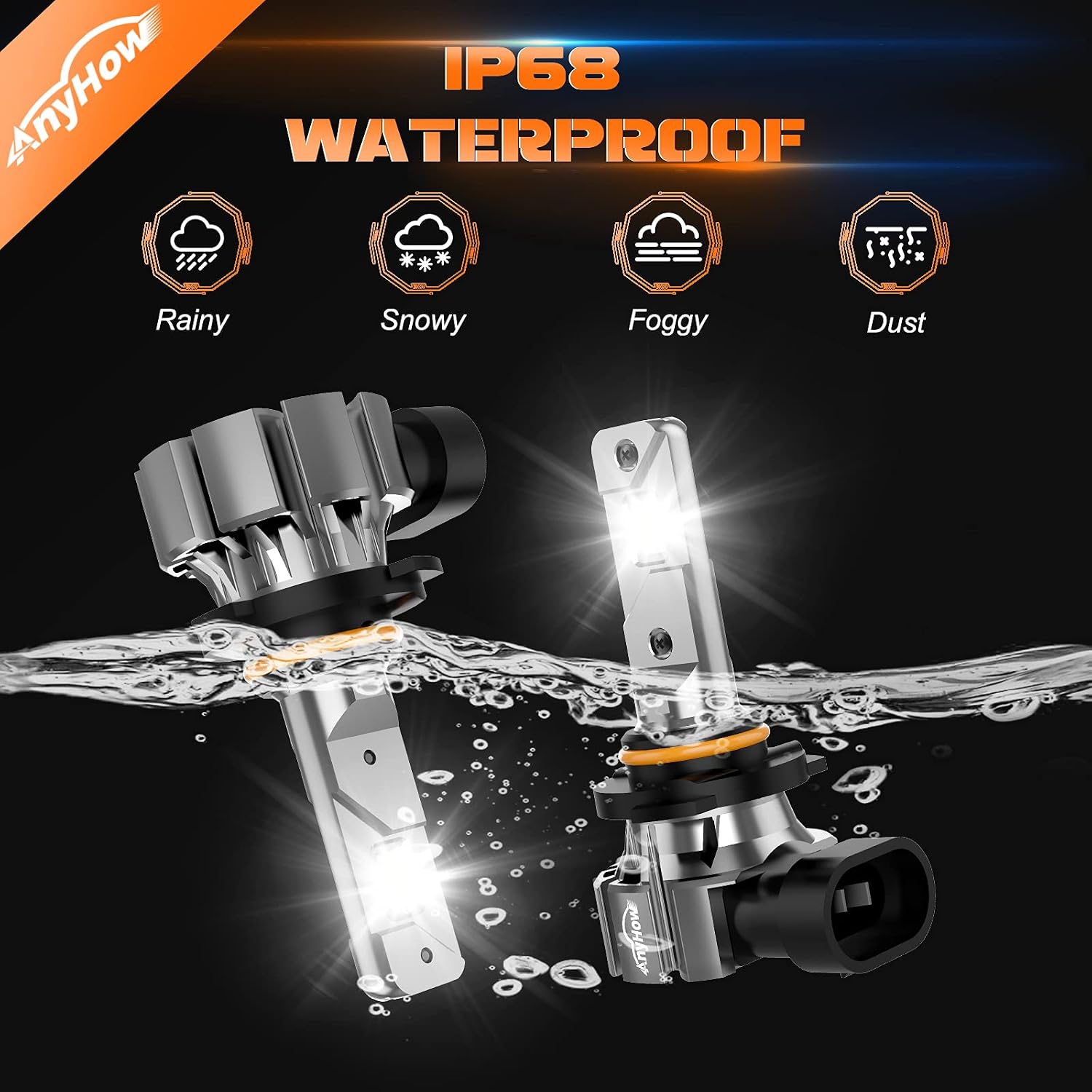 ANYHOW 9006 HB4 LED Headlight Bulbs, 350% Bright Low Beam Fog Light All-in-One Mini LED Headlight Conversion Kit, 6500K Cool White, Pack of 2