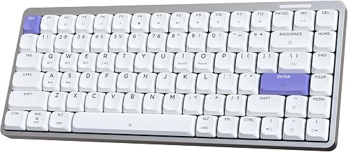 EPOMAKER Luma84 Low Profile Aluminum Mechanical Keyboard, QMK/VIA Programmable, Tri-Mode Wireless, Win/MAC/Linux Compatible, RGB Backlight (White&Purple, Gateron Low-Profile Red Switch)