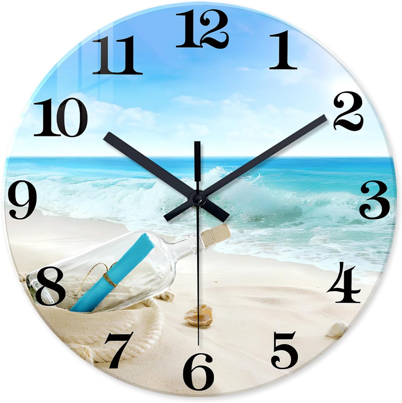 XNM Beach Glass Decorative Wall Clocks for Living Room 16 Inch Blue Wall Clock Silent Round Wall Clock Battery Operated 16 Inch Blue4