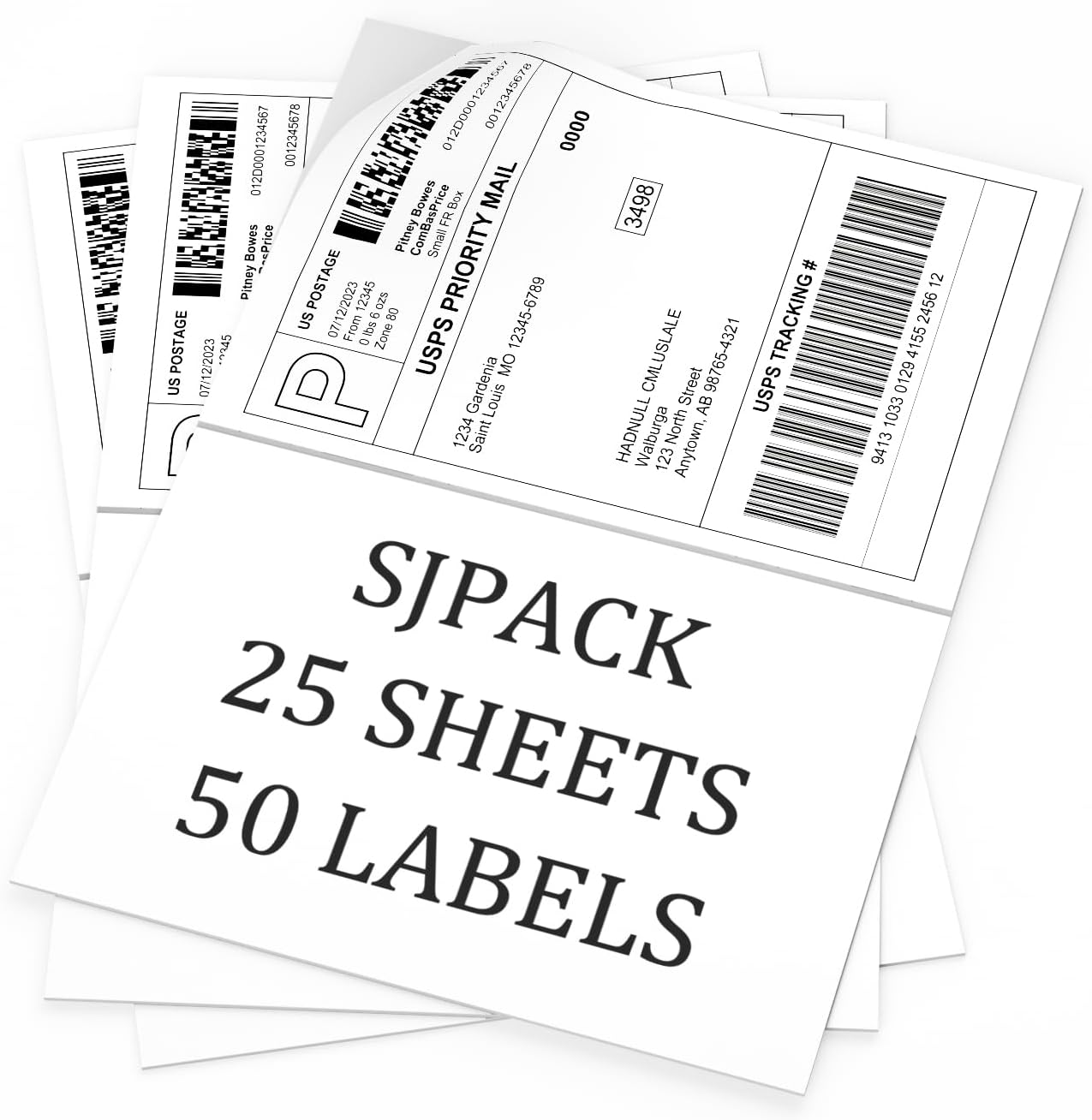 50 Half Sheet Self Adhesive Shipping Labels, 8.5" x 5.5