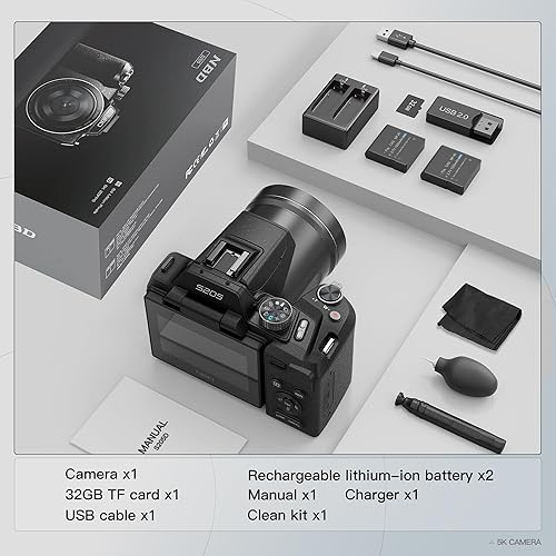 Miniatura 6 de Cámara digital 5K, cámaras de 64MP para fotografía y video, cámara de vlogging para YouTube con pantalla abatible de 3 pulgadas, zoom digital 16X,