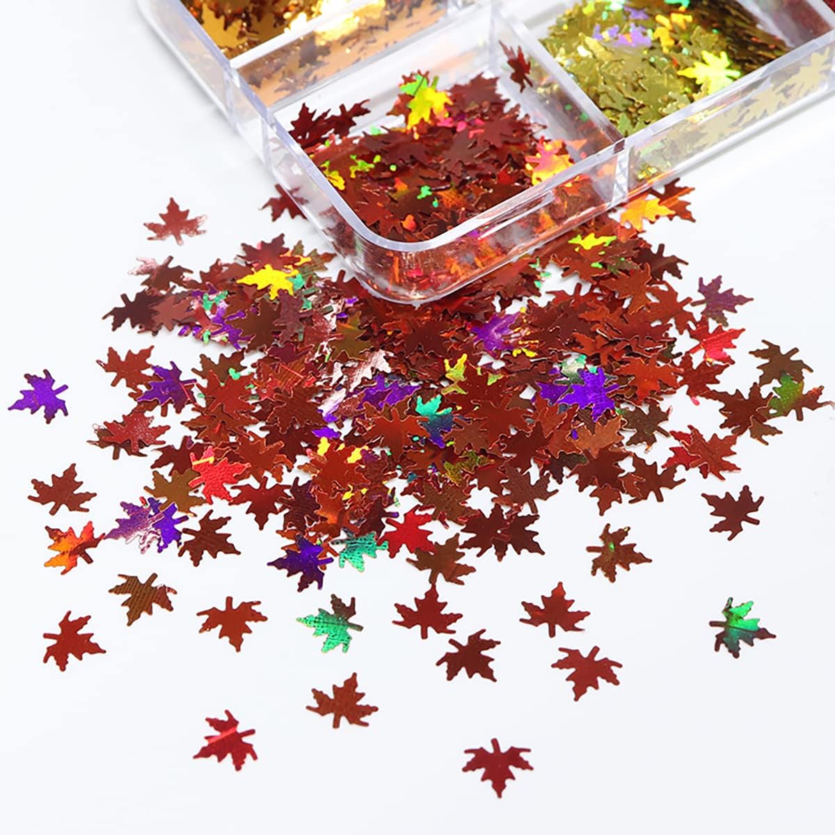 3D Maple Leaves Nail Glitter Sequins Fall Nail Decals Holographic Glitter Design Autumn Maple Leaf Nail Glitter Flakes for Women Girls Gifts Nail Decorations DIY Manicure Accessories