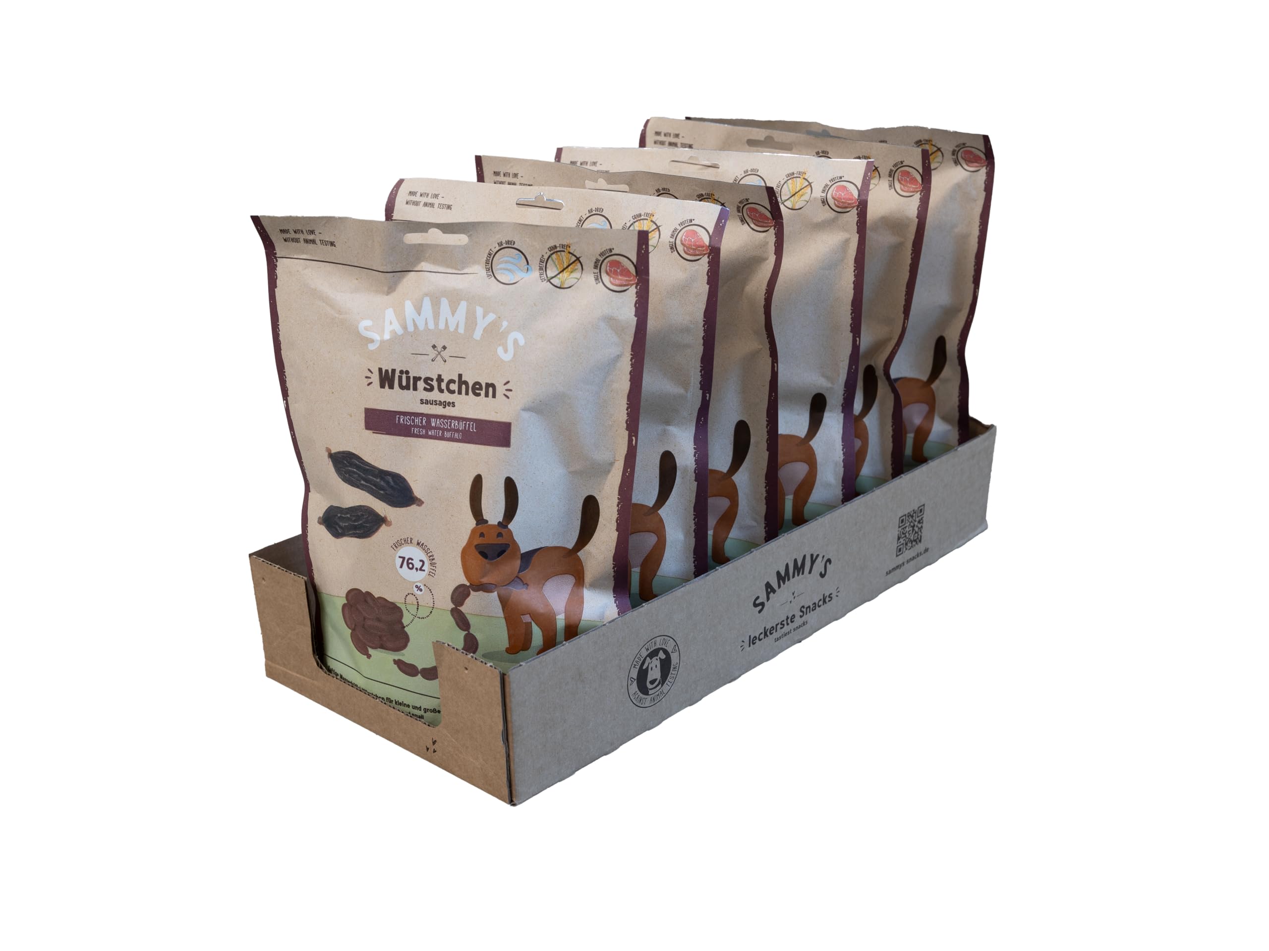 Sammy's Salchichas, búfalo de Agua, Snack jugoso para Perros con Mucha Carne Fresca, 6 x 240 g