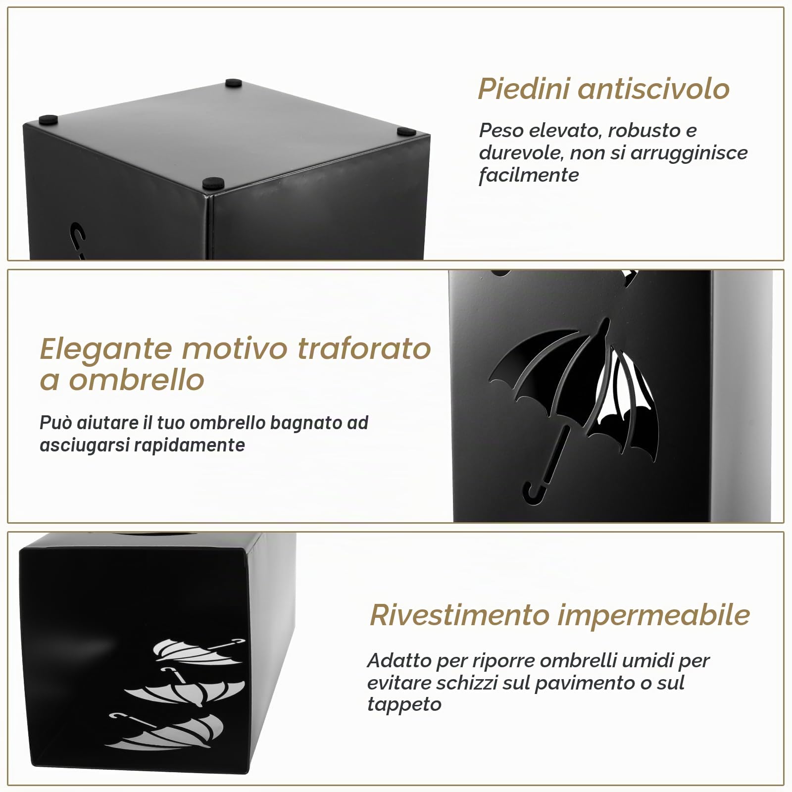 Portaombrelli Design Moderno Portaombrelli in Metallo Impermeabile e Antiruggine Porta Ombrelli per Esterno/Interno Design per Casa Ufficio Corridoio Ingresso 42x16x16 cm(Nero)