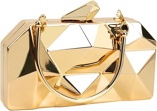 Reberomantic Bolso de mano de metal con patrón de celosía para mujer monedero geométrico de noche G-large Gold, Oro, Color pistola., Rose gold,