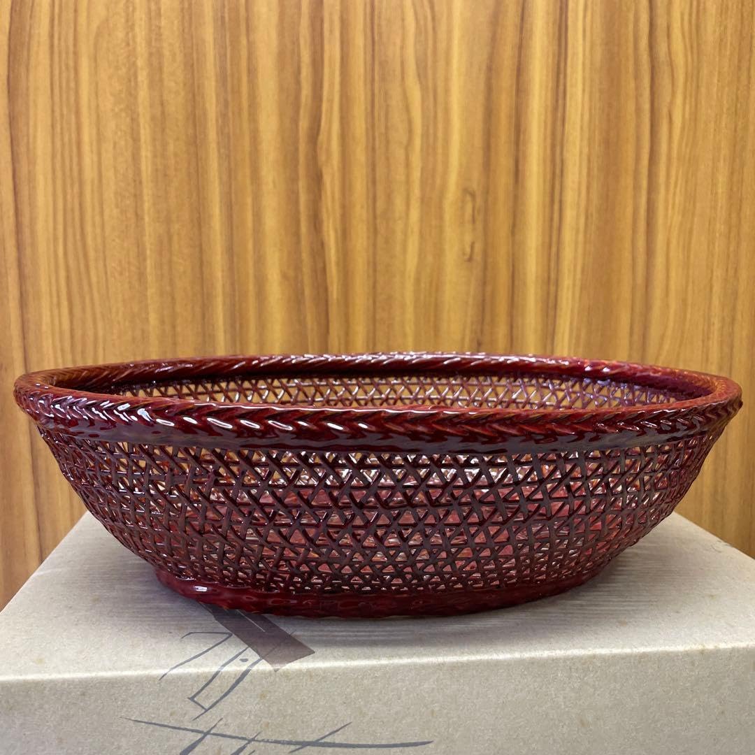 Amazon.co.jp: らんたい 漆器 かご 藍胎 フルーツ籠 赤茶色 えんじ色