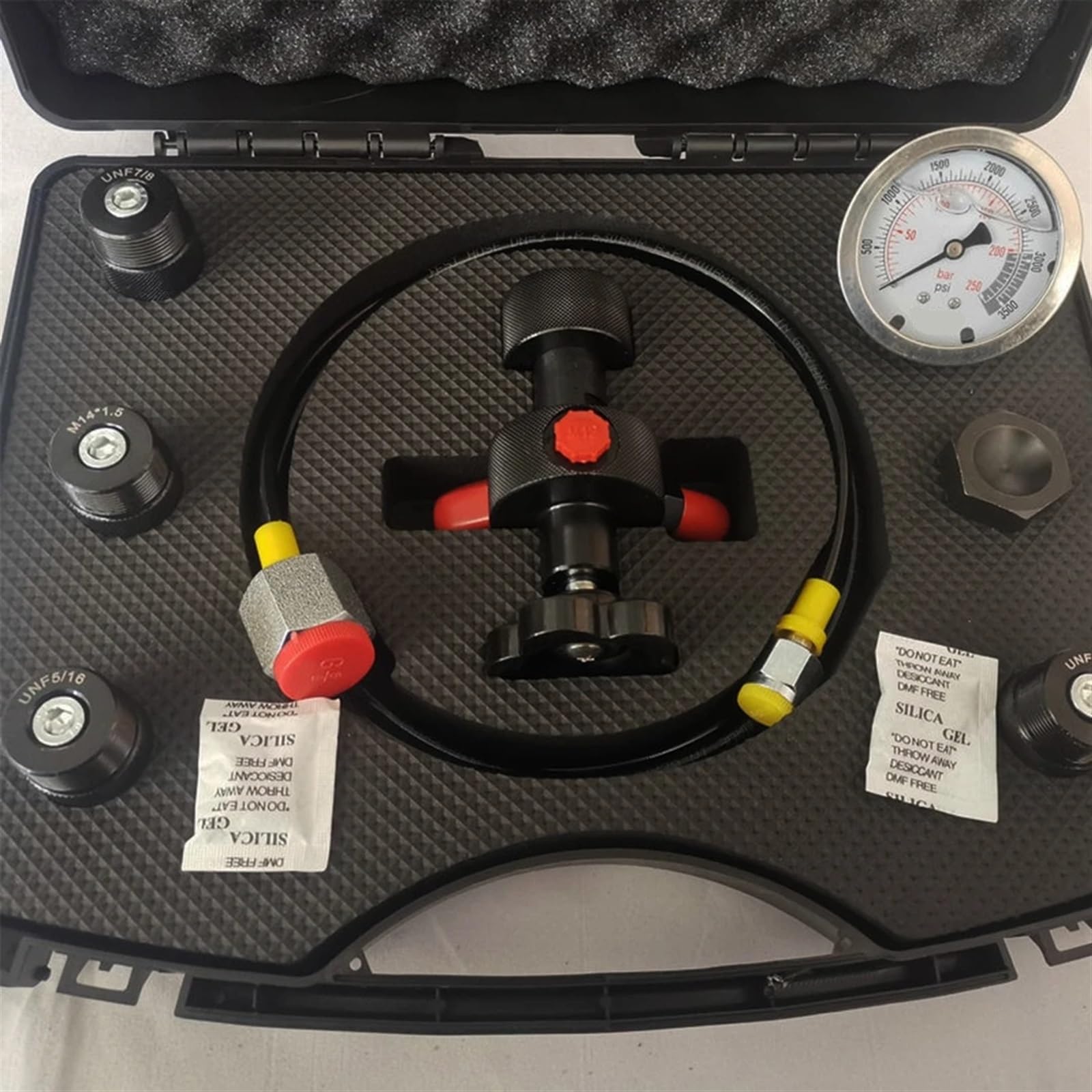 Kit di Prova della Pressione dell'azoto Idraulico, Strumenti di Ricarica del Gas con 1 manometro, 4 adattatori di Tipo, manometro Digitale da 25 Mpa a 3600 PSI