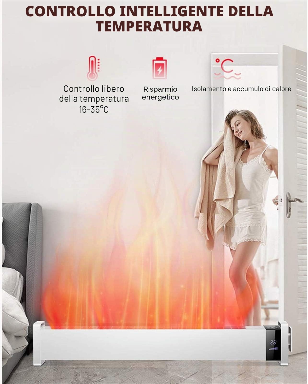 Riscaldatori elettrici Riscaldatori elettrici Riscaldatori a convezione per battiscopa, battiscopa Termoconvettore con telecomando e timer digitale Radiatore per battiscopa a protezione mult