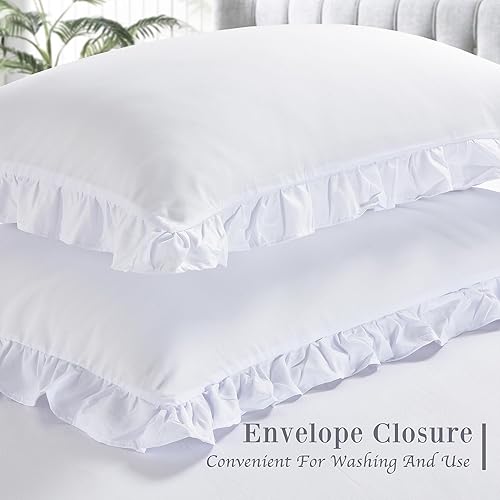 Miniatura 6 de Tyfitb Juego de funda de edredón 100% algodón lavado, 2 piezas de textura de lino suave, cómodo, transpirable, con cierre de botón y flecos con