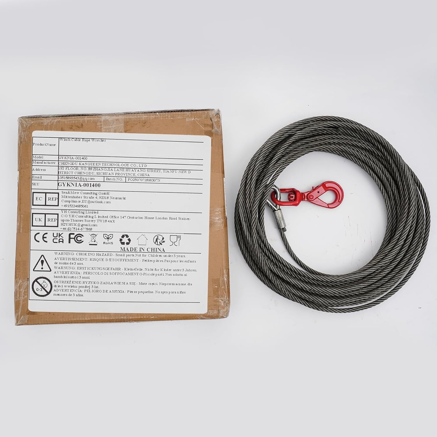 Steel Winch Cable 7/16" Rope Towing Winch Cables Heavy Duty with Swivel Self-Locking Hook 4T, Breaking Streng 2469lbs, 100Ft Lengthsteel Towing Cable for Crane Tow Truck