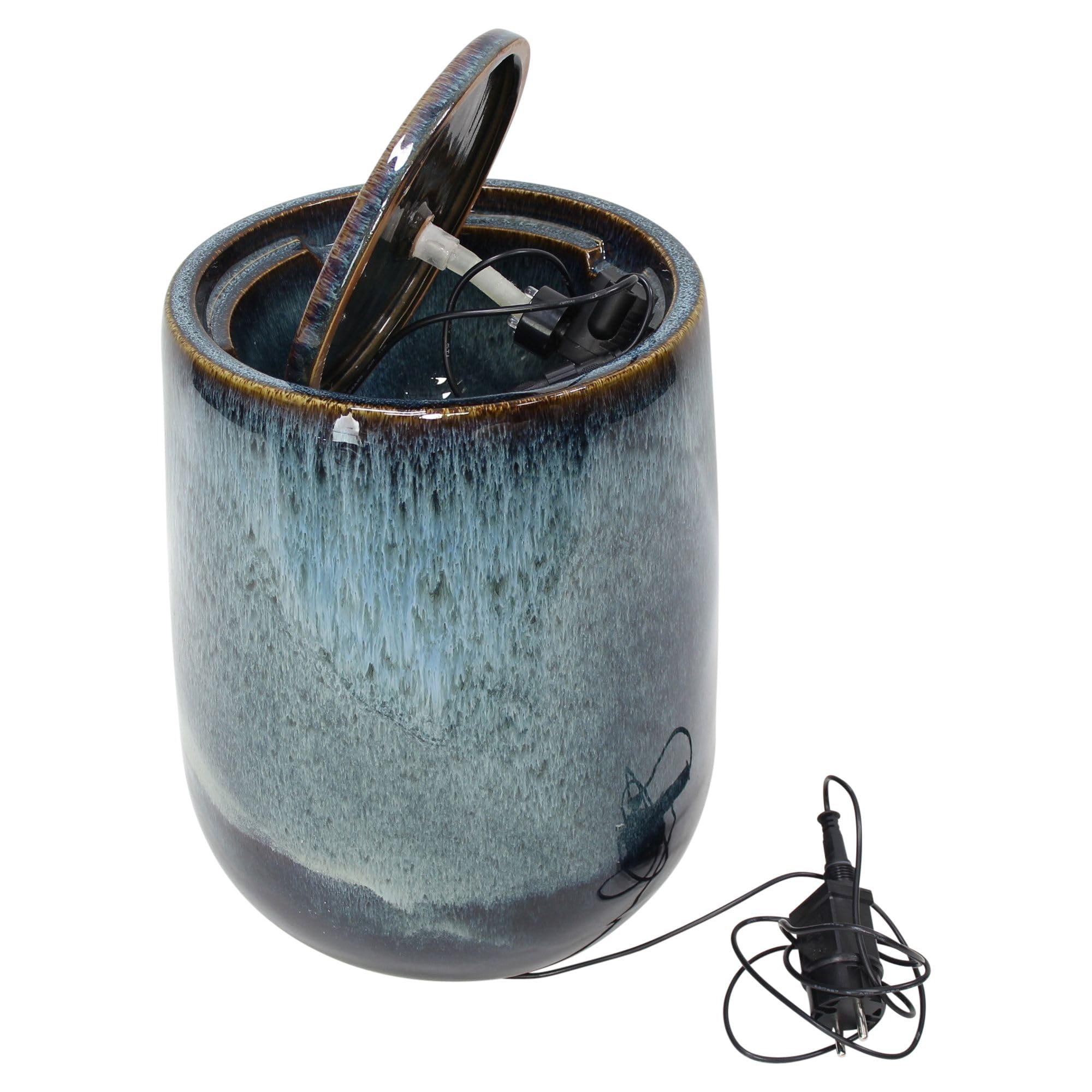 FRANK FLECHTWAREN Outdoor-Brunnen Deep Sea, Keramik, 4 warmweiße LEDs, inkl. Pumpe, Wasseraustritt Oben Maße: Ø 25 x 35 cm, Zuleitung 160 cm, für den Außenbereich geeignet