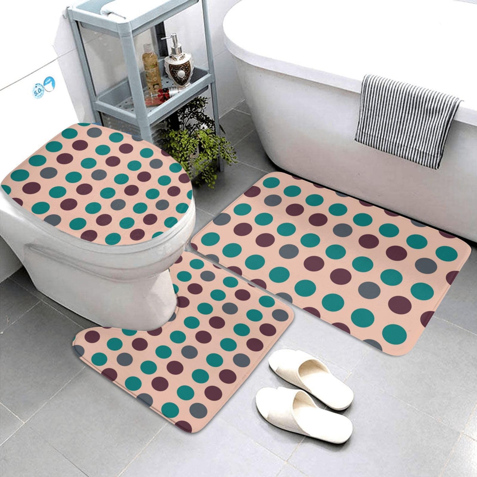 Tapis de salle de bain lot de 3 imprimé bohème avec contour U et housse wc