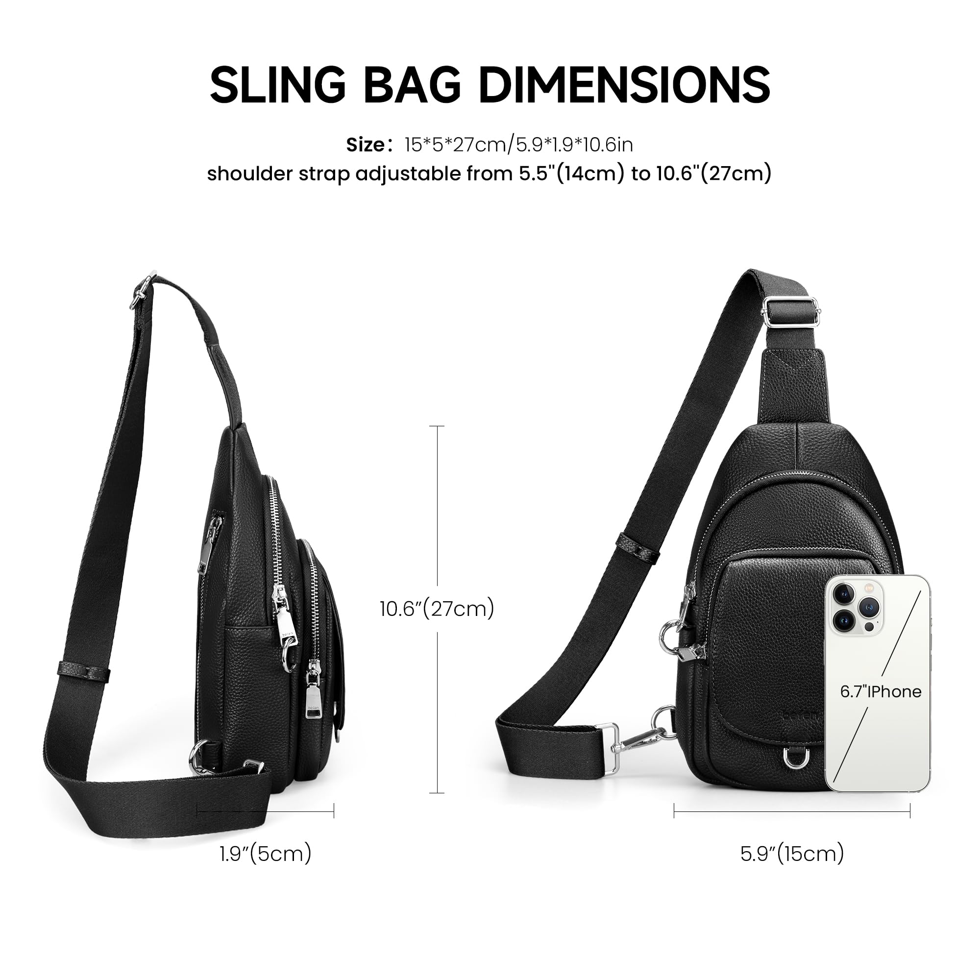 befen Antykradzieżowa torba na ramię z prawdziwej skóry dla kobiet, RFID, mała torba crossbody, torba na klatkę piersiową, skórzana saszetka na podróż