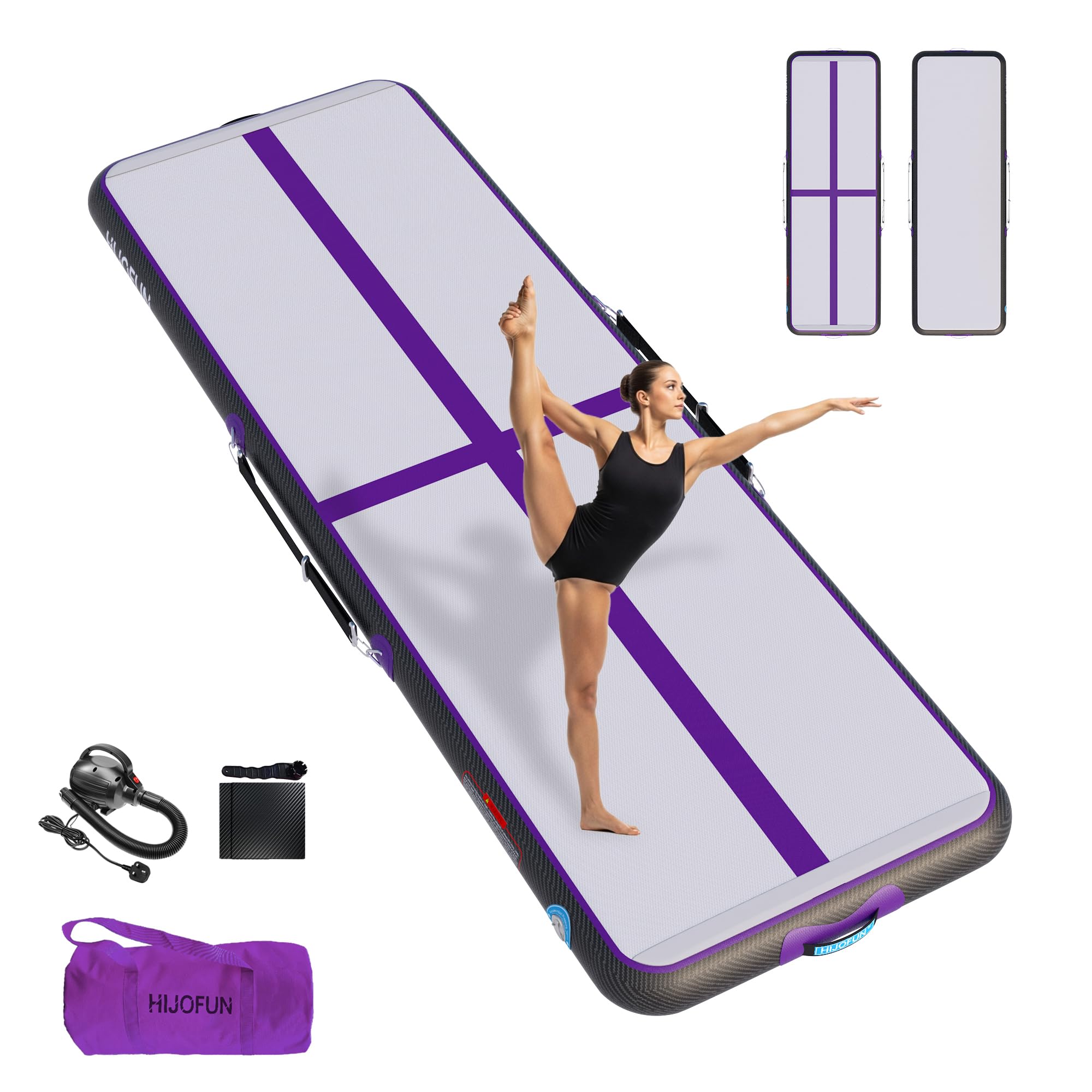 HIJOFUN Inflatable Gymnastics Mat, Tumble Track 3m/4m/5m/6m for Training with Practical Pump, 10/20cm Thickness Gymnastics Air Mat for Home Use/Tumbling/Yoga/Taekwondo/Dance