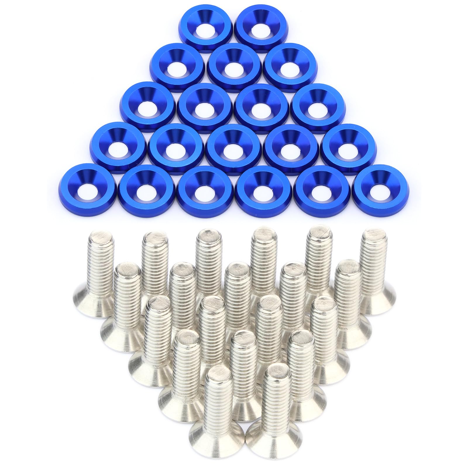 20 Pcs CNC Billet Aluminum Fender Bumper Washer Bolt M6x20mm Engine Bay Dress Up Fastener Kit (Blue)