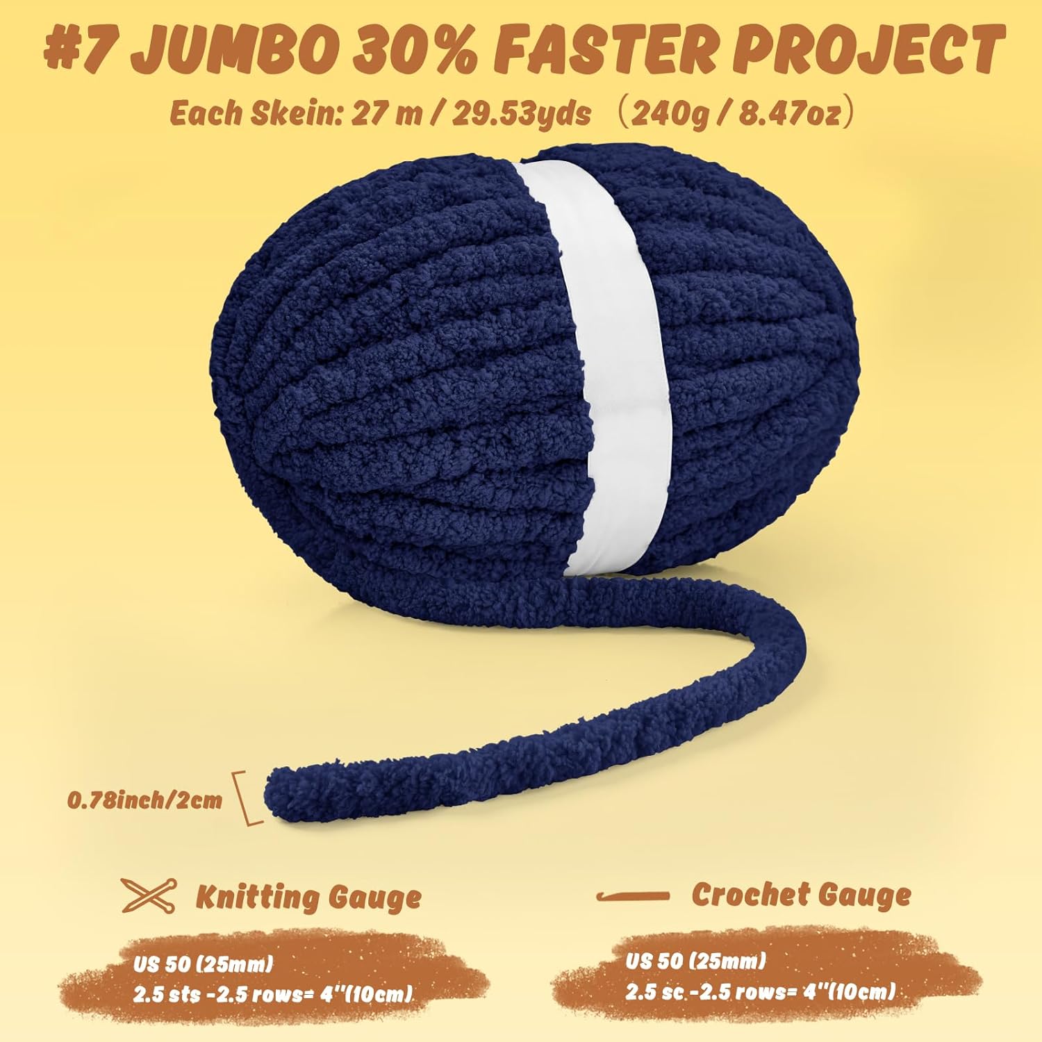 Inhand Chunky Chenille Yarn for Hand Knitting,Thick Bulky Blanket Yarn for Crocheting,Soft Fluffy Yarn for Crochet Birthday Gifts for Men/Women/Beginners,4 Pack (29.5Yds/8.4oz Each),Deep Navy