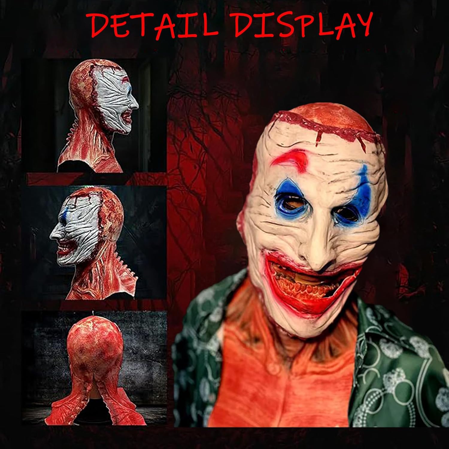 Scary Halloween Joker Mask, Realistic Latex Full Head Skull Mask with Moving Jaw for Cosplay Party Costume
