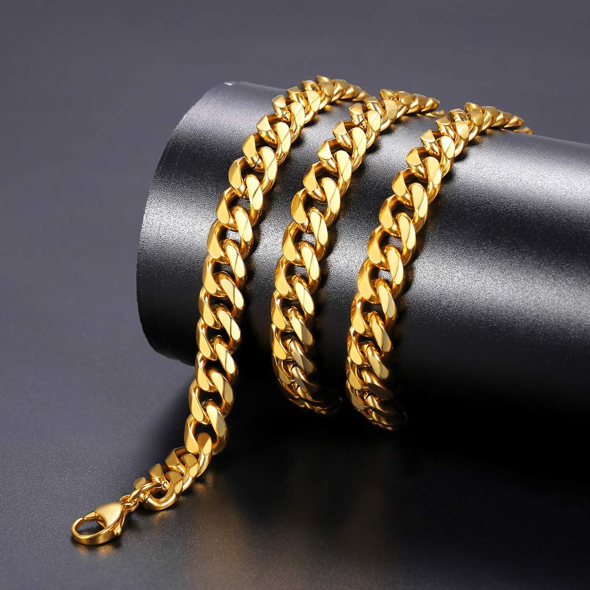 ChainsPro Stainless Steel Cuban Link Chains for Men,Silver/Black/Gold Plated Miami Cuban Chain Necklace 3/6/9/12mm Width,14"-30" Durable Mens Jewelry Gifts for Father's Day Valentine's Day Christmas