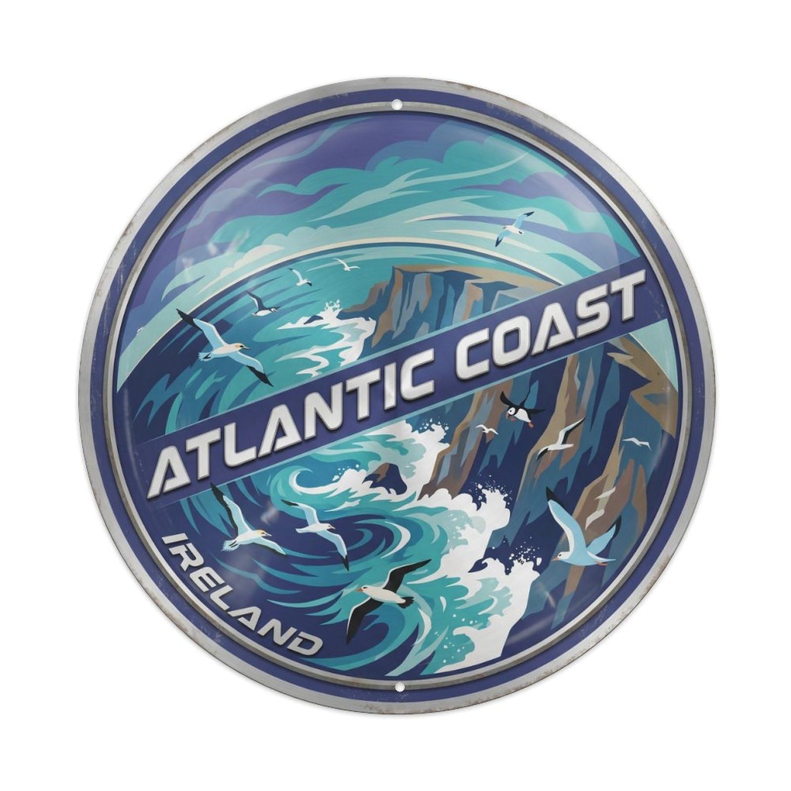 Cmhok Vintage Style-12 Vintage Travel Atlantic Coast Ireland Artwork Metal Tin Sign Plaque Wall Decor For Cafe, Club, Garden Round Metal Poster 8X8inch