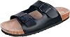 Women's Slide Flat Cork Sandals with Adjustable Strap Buckle Open Toe Slippers Suede Footbed, Black - Double Buckle, 9 UK