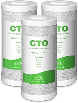 SimPure 4.5" x 10" Whole House Water Filter Cartridges 5 Micron Coconut Shell Carbon Block Replacement for Housing and Systems DB10P, DB10C, FC15B, GE GXWH40L, GXWH35F, BB-10B, FXHTC, WGB21B, 3-Pack