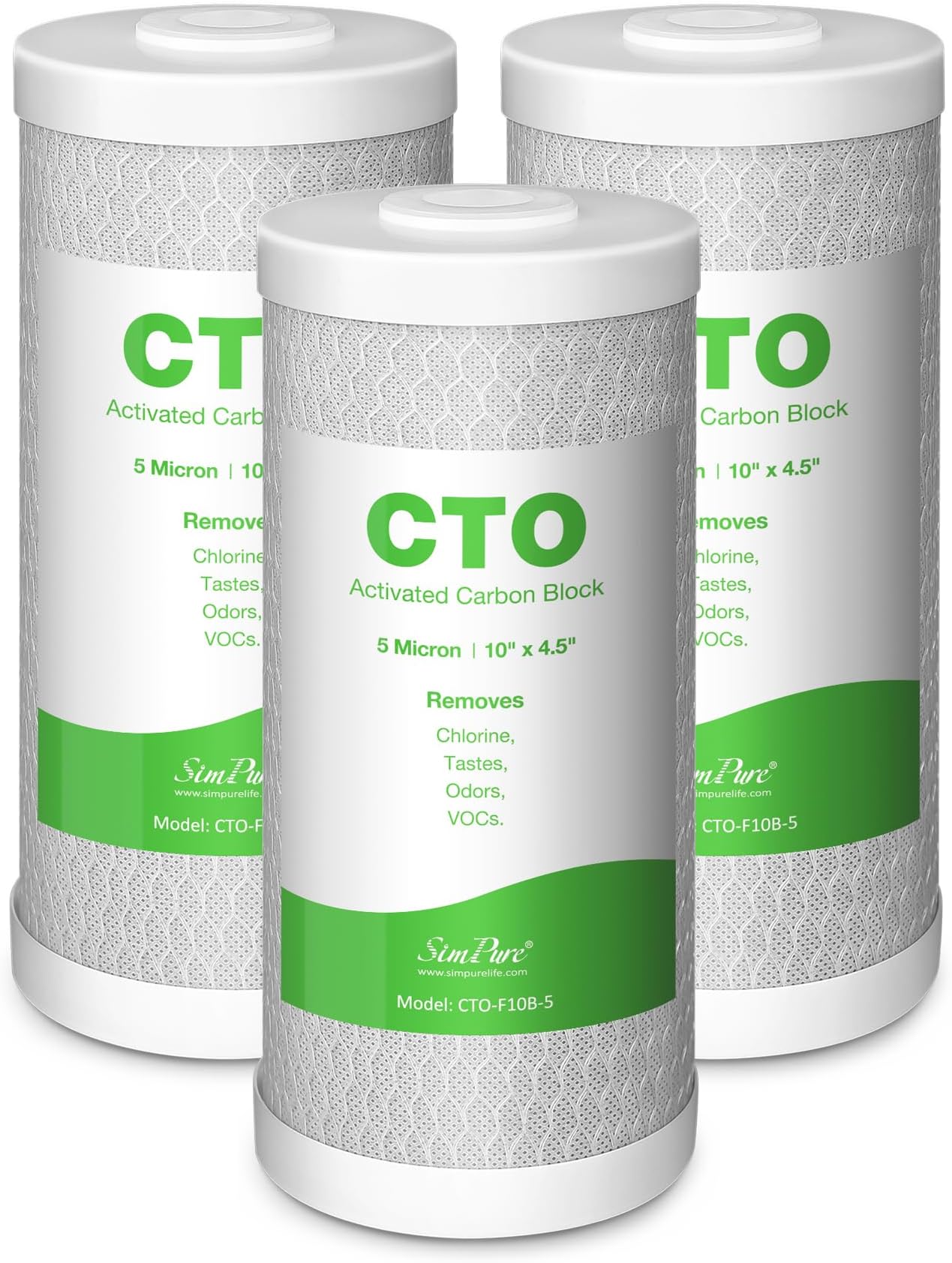 4.5" x 10" Whole House Water Filter Cartridges 5 Micron Coconut Shell Carbon Block Replacement for Housing and Systems DB10P, DB10C, FC15B, GE GXWH40L, GXWH35F, BB-10B, FXHTC, WGB21B, 3-Pack
