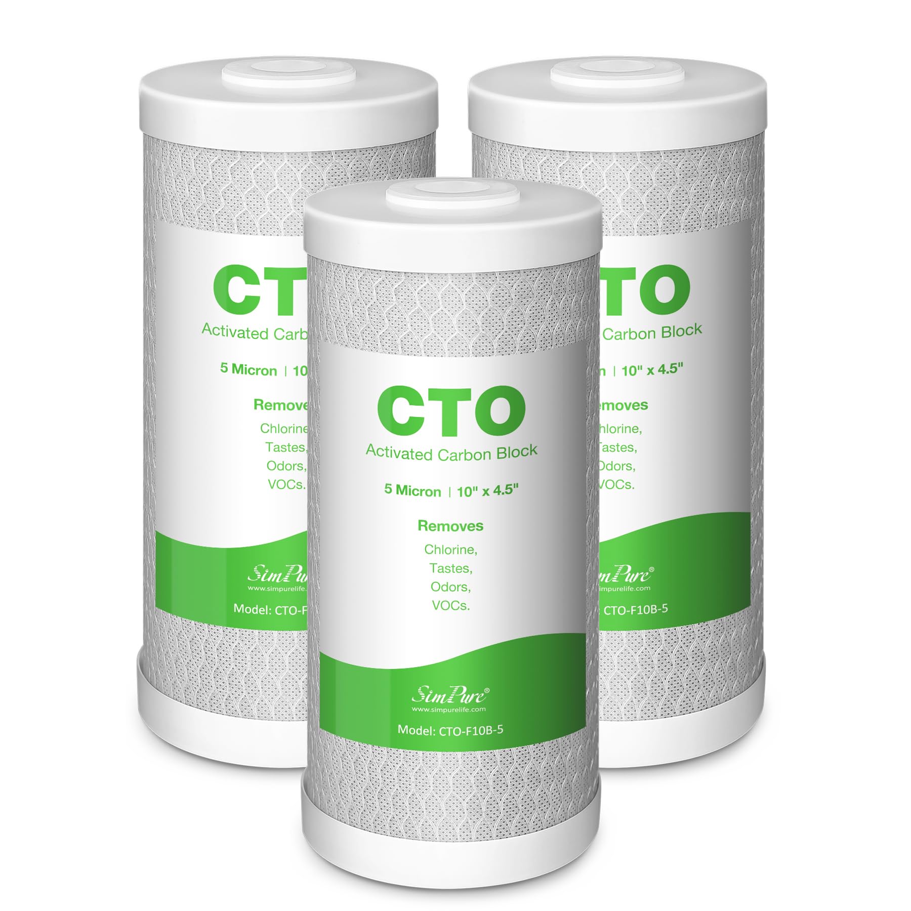 SimPure 4.5" x 10" Whole House Water Filter Cartridges 5 Micron Coconut Shell Carbon Block Replacement for Housing and Systems DB10P, DB10C, FC15B, GE GXWH40L, GXWH35F, BB-10B, FXHTC, WGB21B, 3-Pack